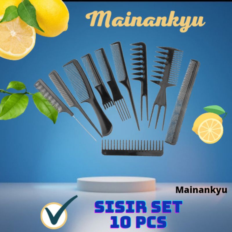 (MAINANKYU) Sisir Rambut 10 pcs Set Professional Comb Kit