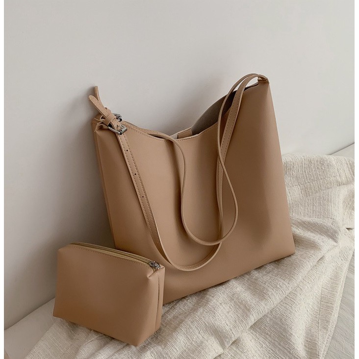 JK 788 1KG MUAT 3PCS TAS TOTE BAG KULIT POLOS SET 2 IN 1 IMPORT KOREAN STYLE FREE GANTUNGAN BEAR BERUANG LUCU KEKINIAN Y2225