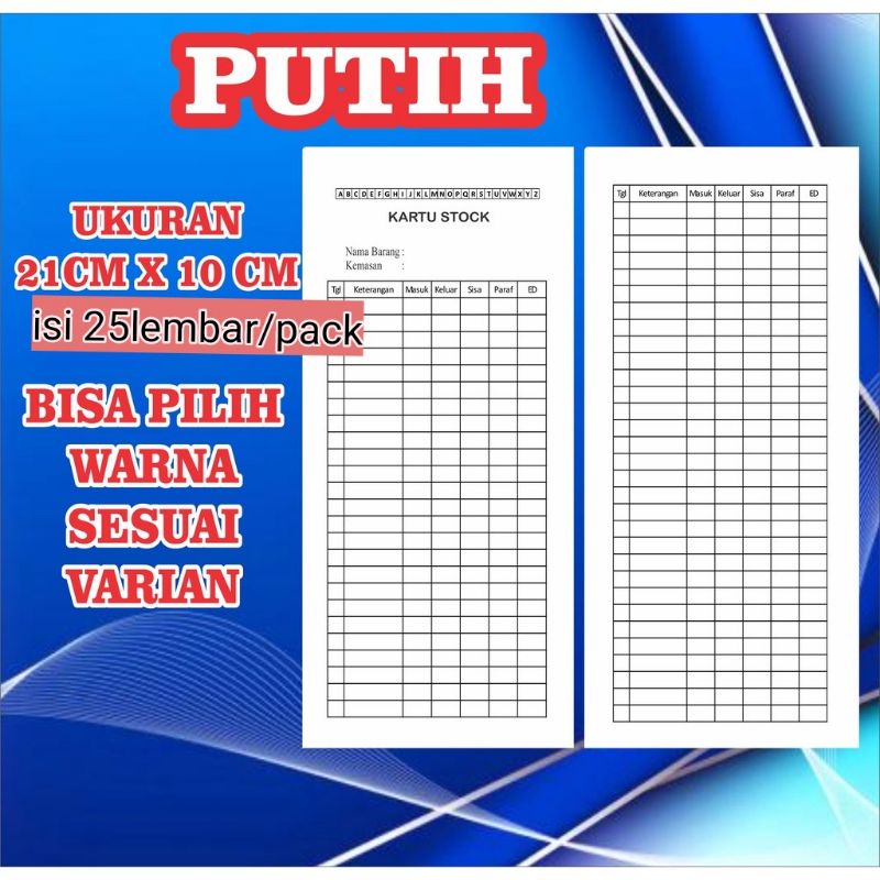 

kartu stock isi 25lembar/pack