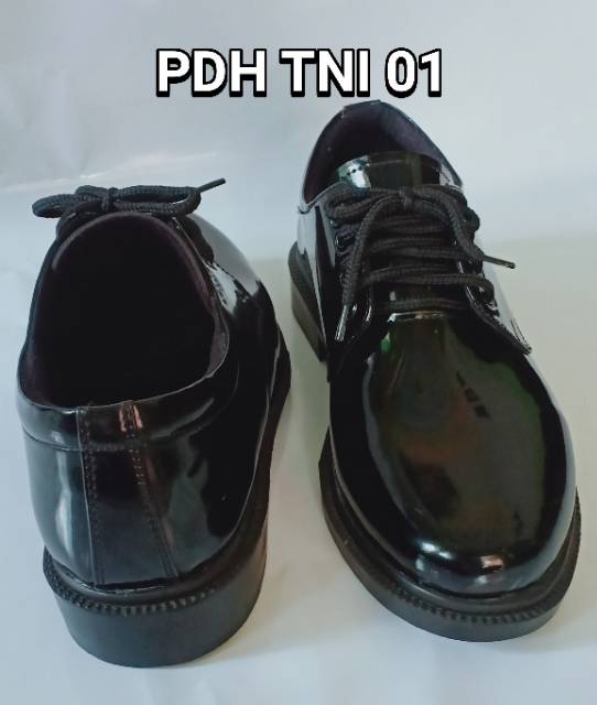 Sepatu PDH 01 TNI Pendek Kulit Asli Sepatu Dinas TNI Tali Satpam Security Sepatu Kerja Pria Bahan Kulit Asli Oxford Hitam Mengkilap