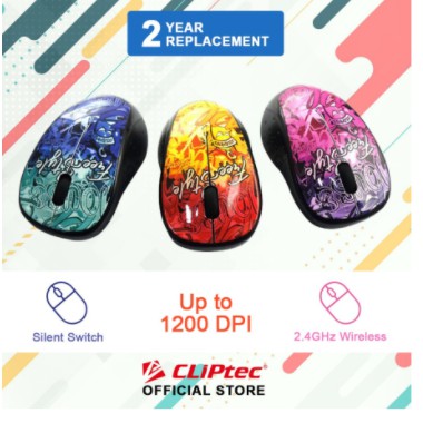 Mouse wireless cliptec 2.4ghz 1200dpi optical for gaming office silent graffiti rzs866g