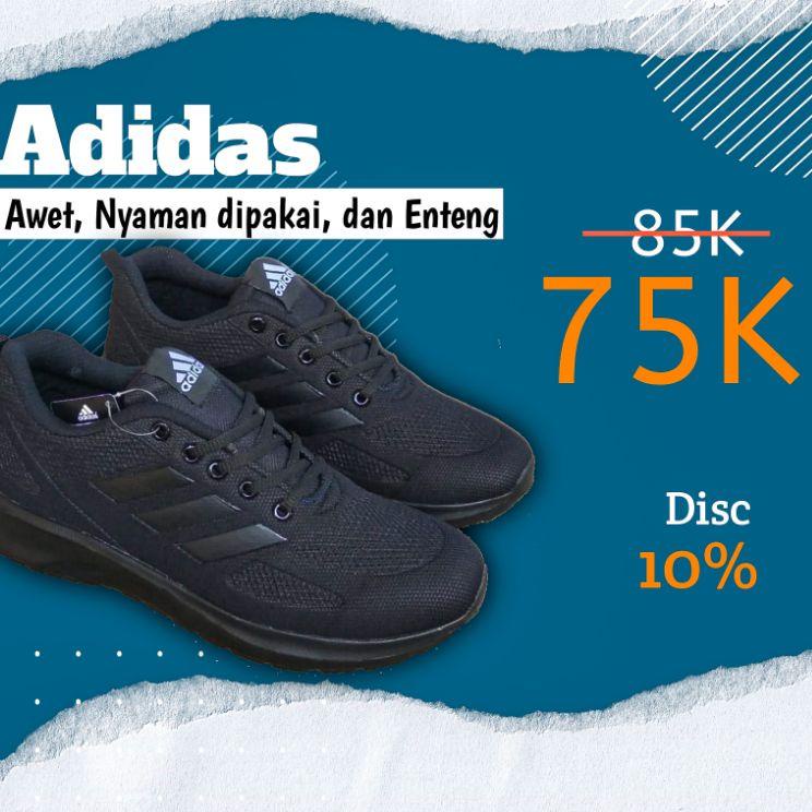 ((TERMURAH)) Sepatu Sekolah Adidas Hitam - Hitam Putih Sepatu Kerja Pria/Wanita