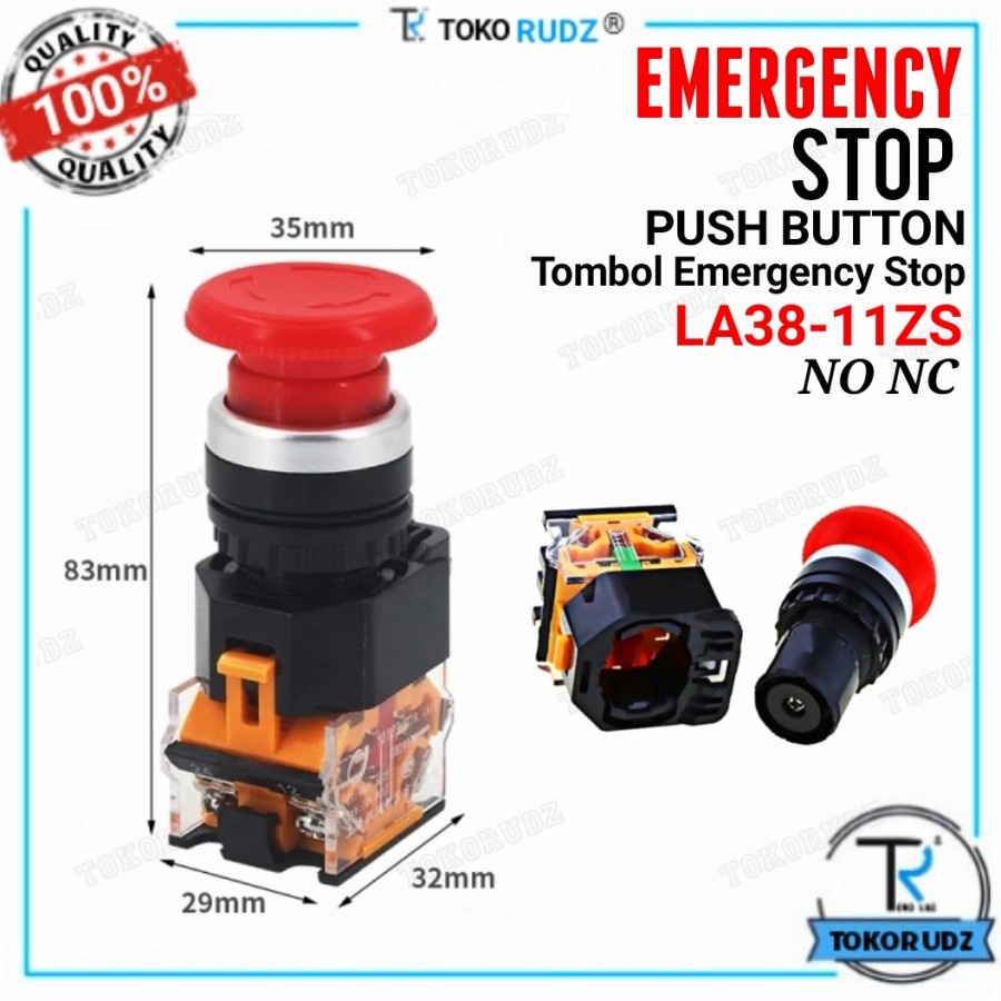 Tombol Darurat Push Button Emergency Stop 22mm 10A Max 660V LA38-11ZS