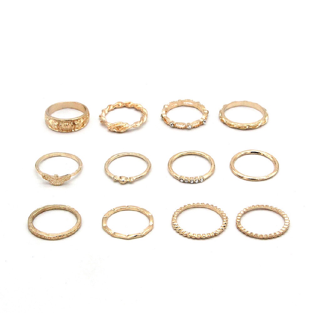 12pcs / Pak Cincin Jari Midi Lapis Emas Hias Berlian Imitasi Gaya Bohemian Untuk Wanita