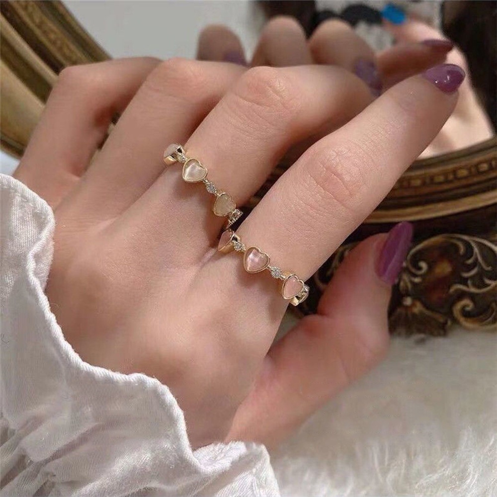 【COD Tangding】 Cincin Batu Opal Zircon Bentuk Hati Model Terbuka Gaya Korea Untuk Wanita