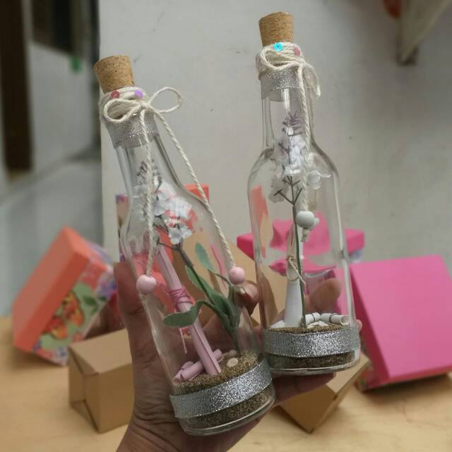 Message in a bottle seri white flowers - pesan botol - hiasan kado dekorasi