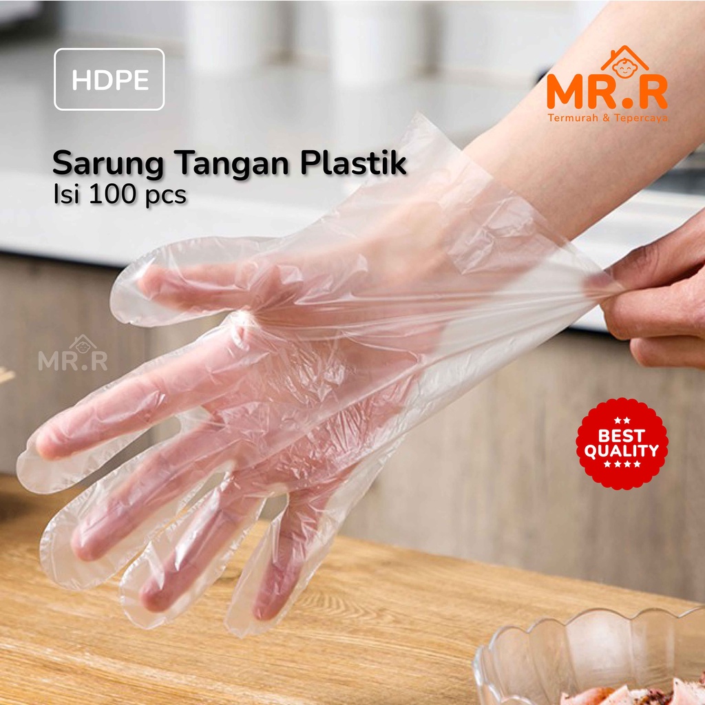 Sarung Tangan Plastik Sekali Pakai isi 100 Pcs Transparan Food Grade Disposable Plastic Gloves