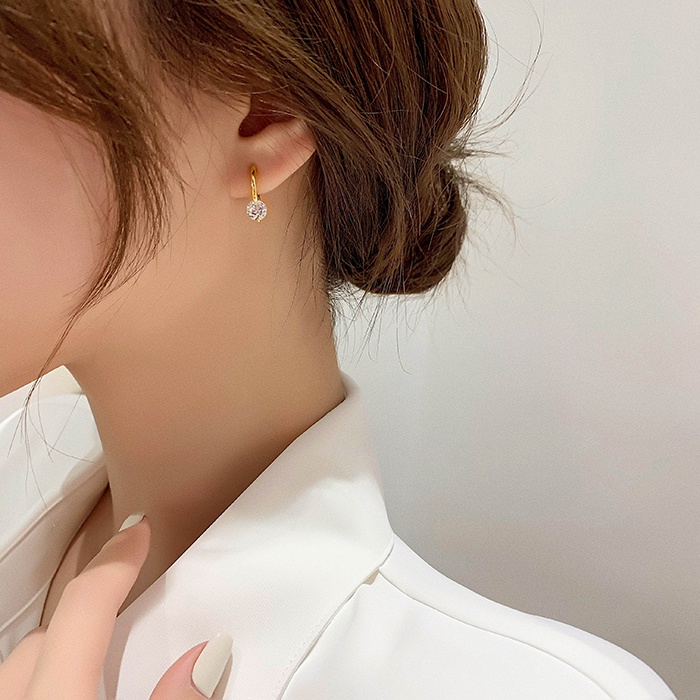 Anting Zirkon Jepit Bulat Aksesoris Telinga Korea Wanita