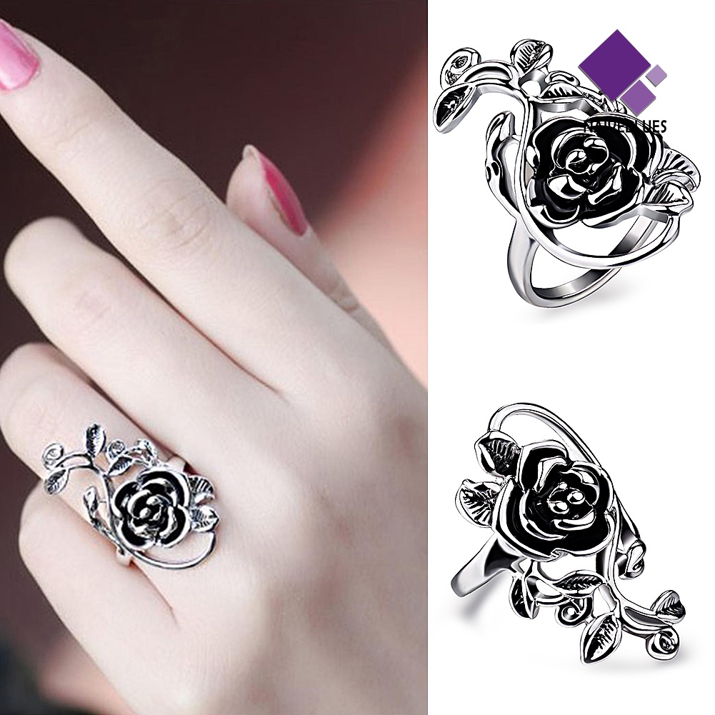 Naiveblue Cincin Bunga Mawar Bahan Alloy Gaya Gothic Untuk Wanita