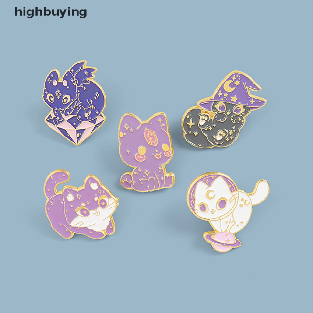 Hbid Bros Pin Enamel Desain Kucing + Topi Penyihir + Langit Berbintang Warna Ungu