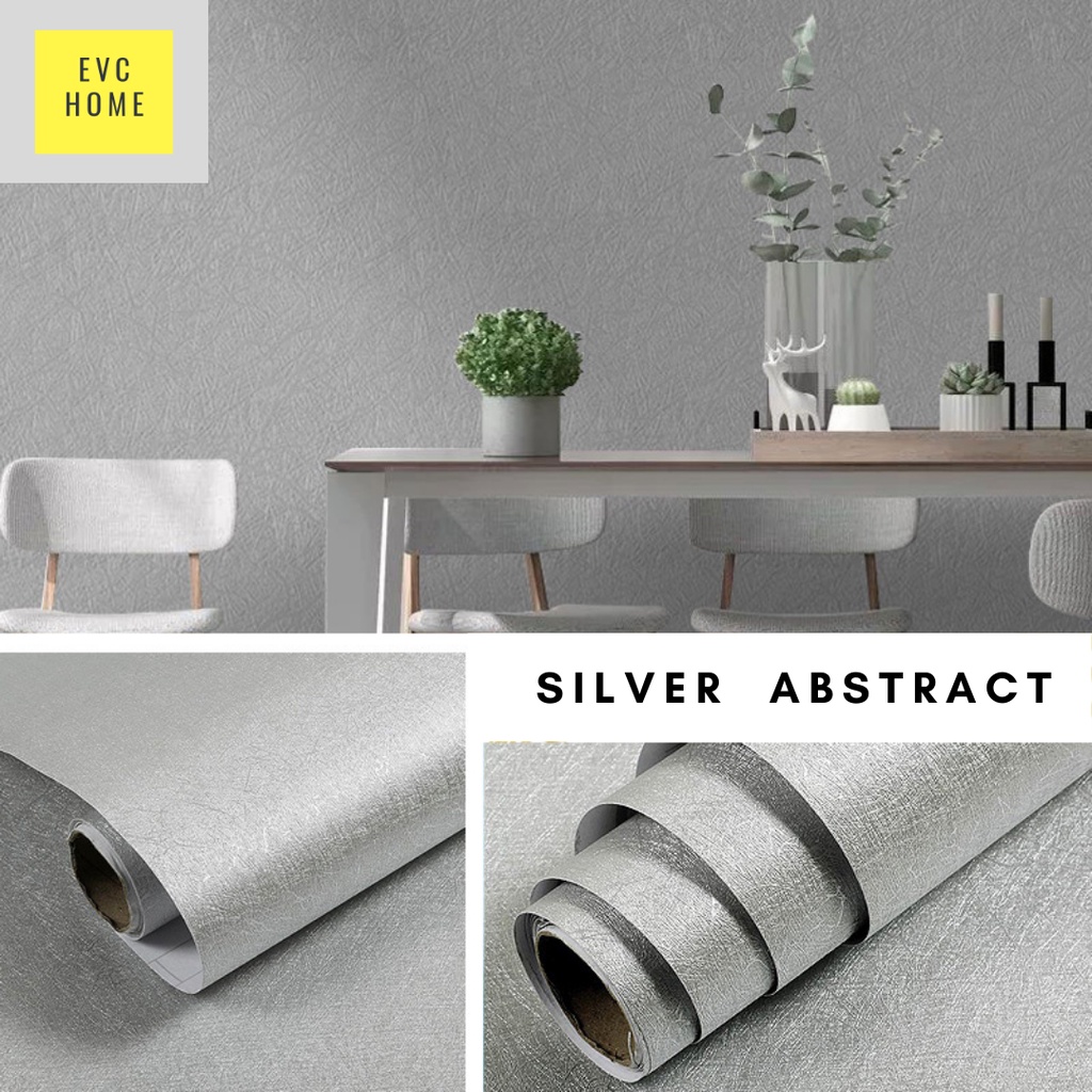 EVCHOME 45CM x 5M Wallpaper Sticker 3D Dinding KOREA PREMIUM - Wallsticker Emboss-Silver Abstract