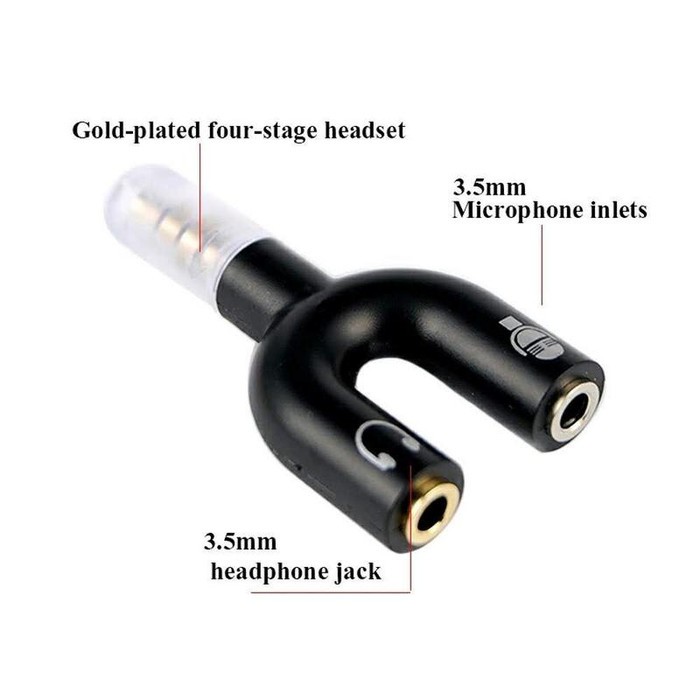 Audio Splitter 2 in 1 U Shape/ Audio Splitter U shape 2 in 1 Mic &amp; audio jack 3.5 mm to Dual Female