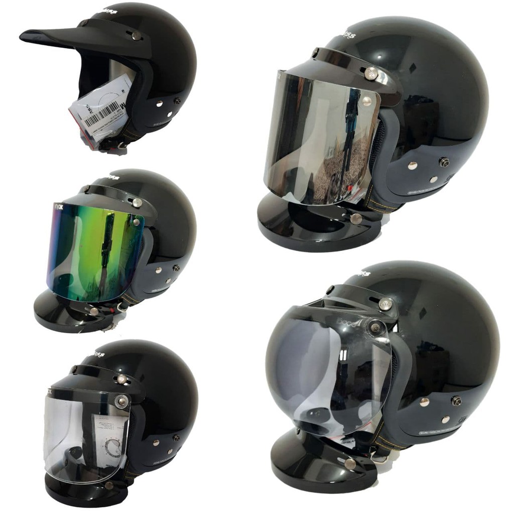 HELM CARGLOSS RETRO  Hitam Glossy PAKET KACA DATAR CEMBUNG