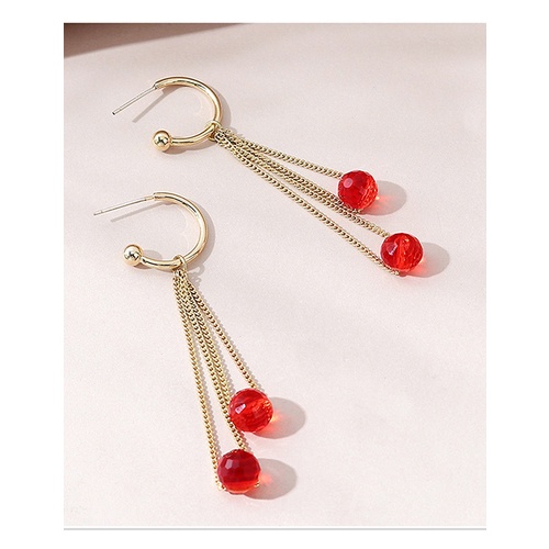 LRC Anting Tusuk Fashion Red Resin Tassel Geometric Alloy Y65251