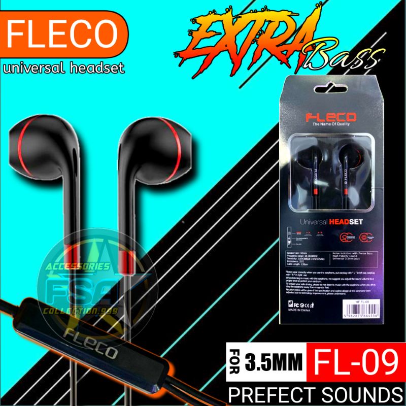 Headset Fleco FL-09 Extra Bass Prefect Sounds Universal Earphone 3.5mm Jack