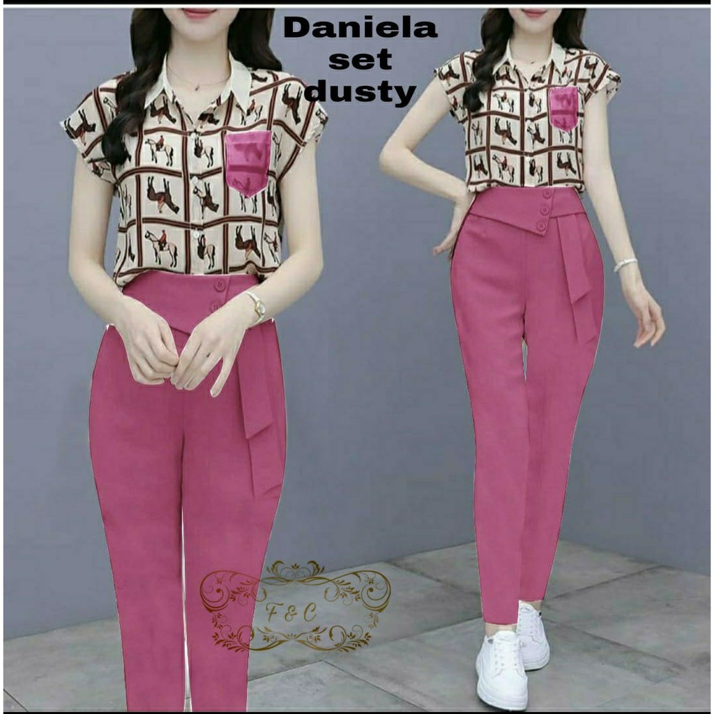 3 UKURAN M L XL PAKAIAN WANITA SET DANIELA SETELAN ATASAN DAN CELANA BABYTERRY FEHM