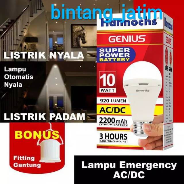 lampu led hannochs genius 10w ac /dc / lampu emergency hannochs 10w