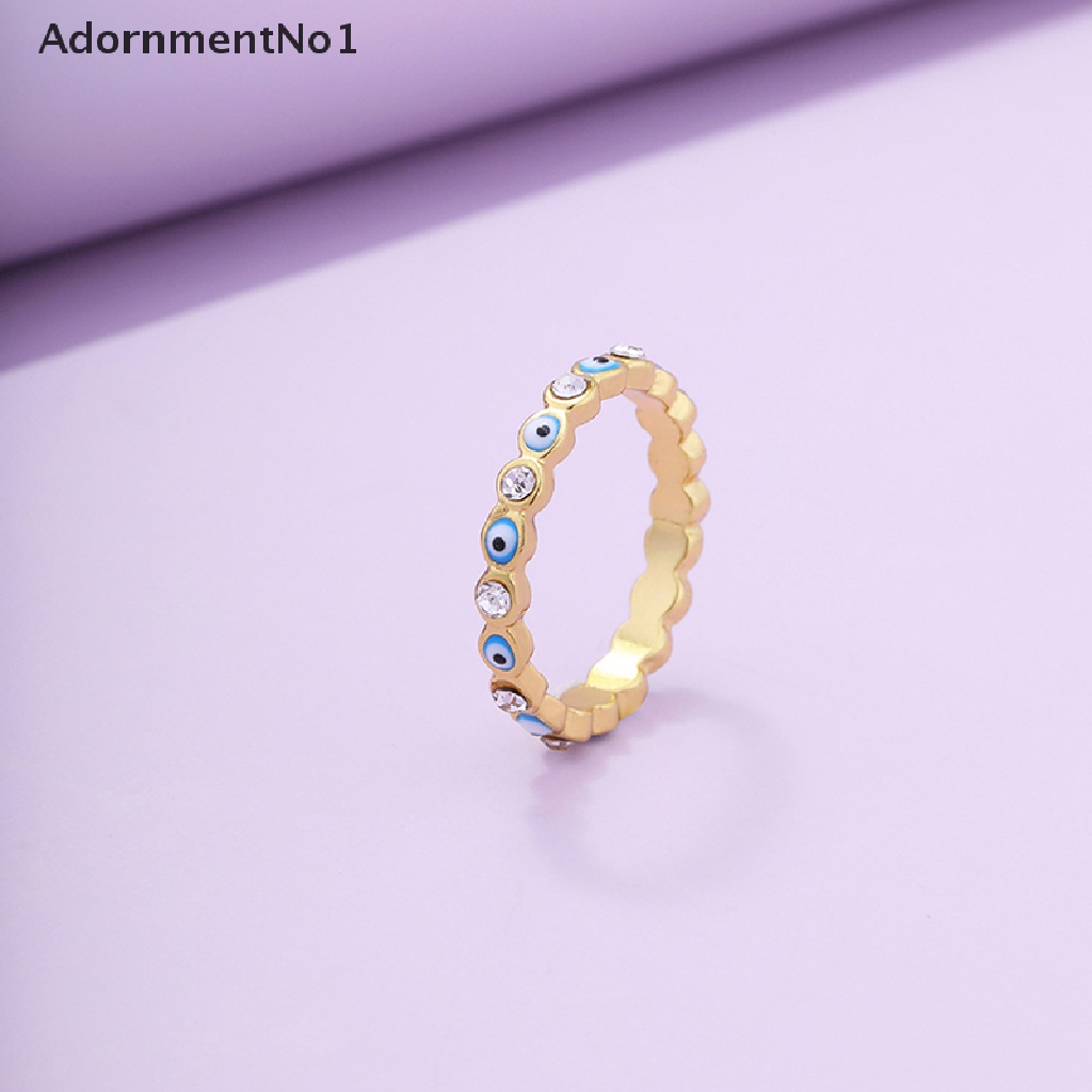 (AdornmentNo1) Ins Cincin Gaya retro Motif Mata Aksen Berlian Biru Untuk Perhiasan Wanita