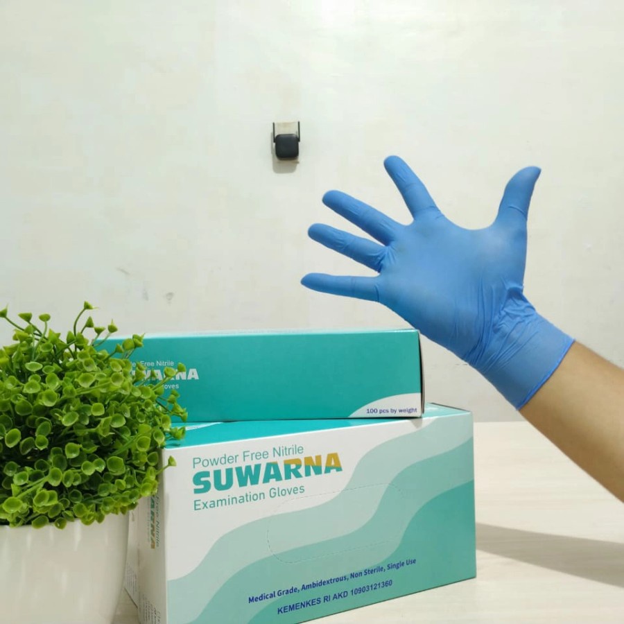 Sarung tangan Nitrile Suwarna - Handscoon Biru FreePowder 100pcs Murah - Gloves Biru