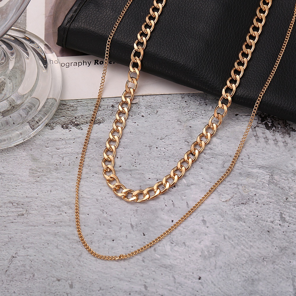 Kalung Rantai Multilayer Double Layer Vintage Layer Tebal Tipis Fashion Dalika