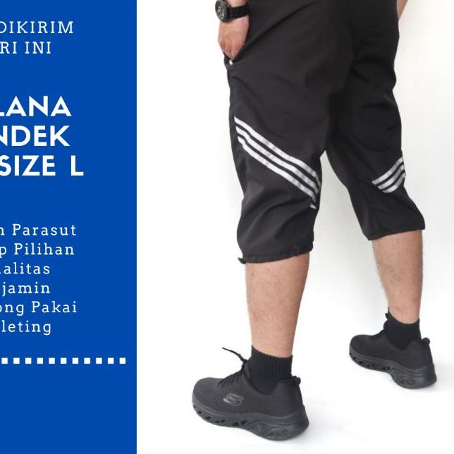 Celana Gowes Pria / Celana Training Pendek 3/4 / Celana Olahraga Pria Saku Sleting Ukuran L Parasut