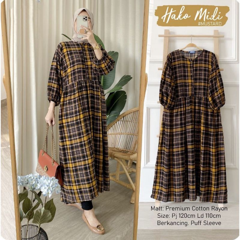 Gamis midi Dress Jumbo Kotak Hako Midi Dres katun