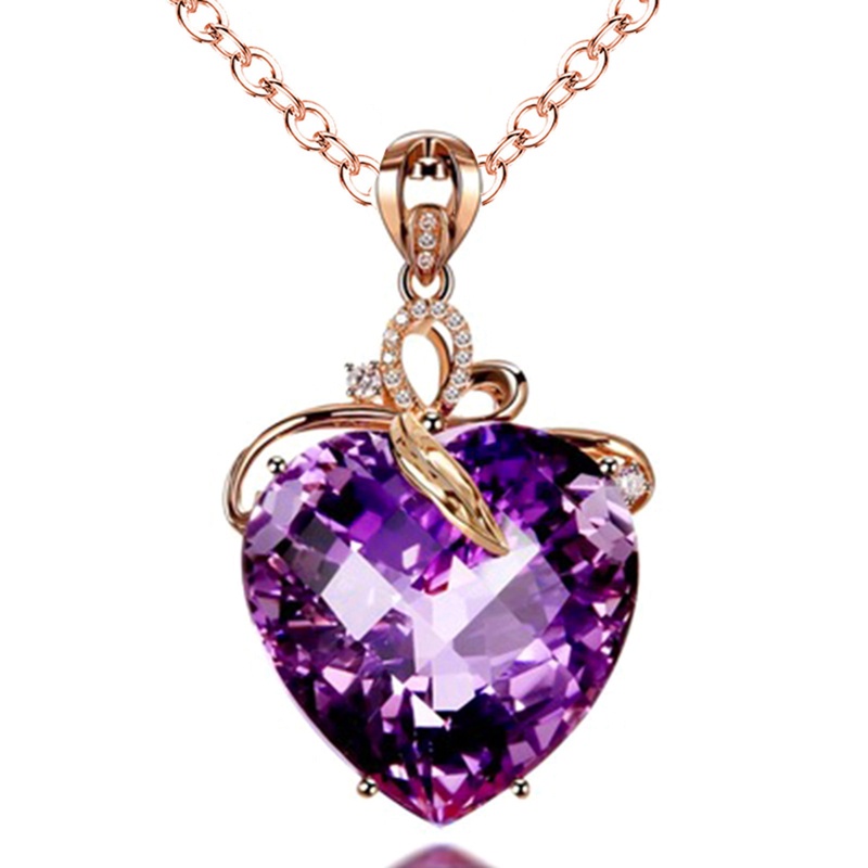 Kalung Dengan Liontin Batu Amethyst Bentuk Hati Untuk Wanita