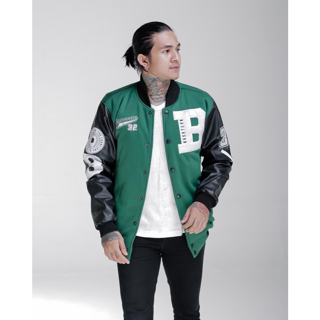 jaket varsity Pria B-X08 Green | Jakcket Varsity Pria Bordir Best Produck