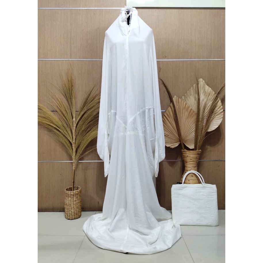 Gaby Mukena PUTIK Terusan Katun Rayon Bordir Putih