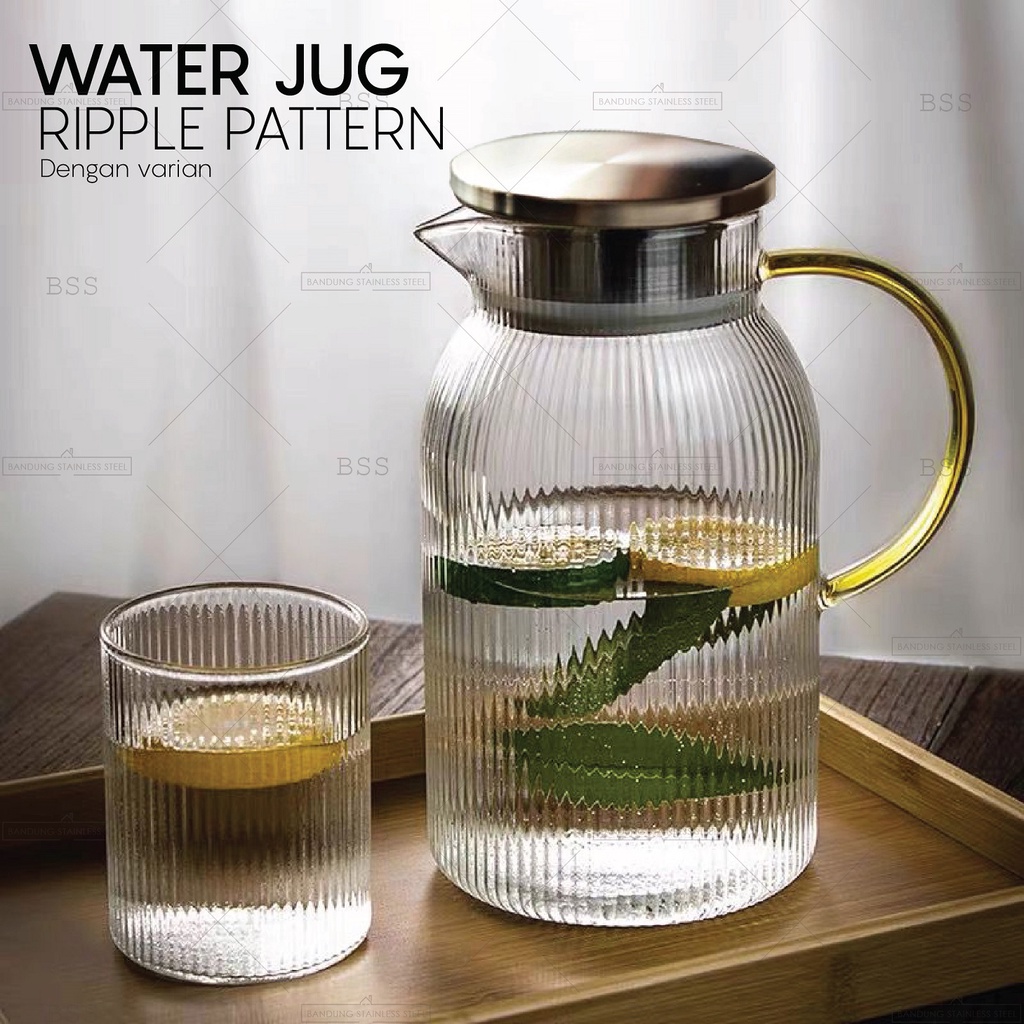 Water Jug Glass Ripple Teko Kaca Pitcher Air Minum Borosilicate Besar 1.6L 1.8L Tahan Panas Dingin