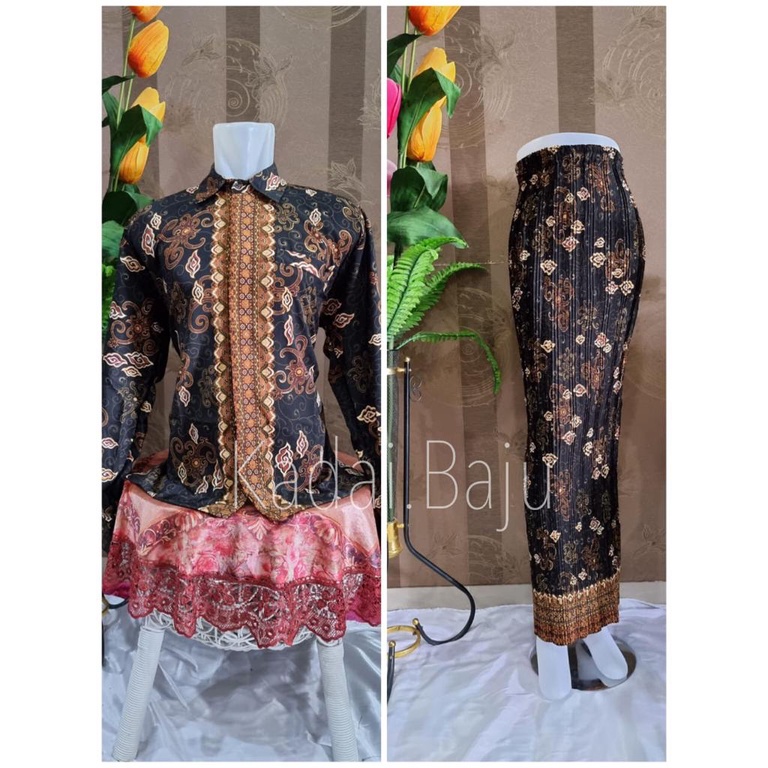 Kadai.baju / Batik couple kemeja panjang wisuda / Rok plisket / Baju pesta pernikahan / Kebaya couple