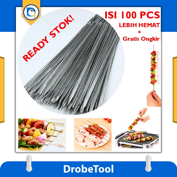 Tusuk Sate Stainless Steel Untuk Bakar Panggang BBQ Serbaguna 100 PCS