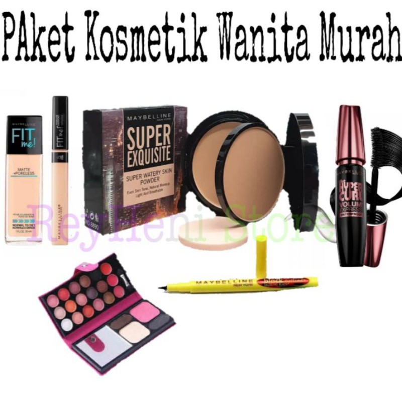 Make Up Murah / Paket Make Up Maybelline Fit Me 2 in 1 + Bedak - Maskara - Eyeliner - Eyeshadow