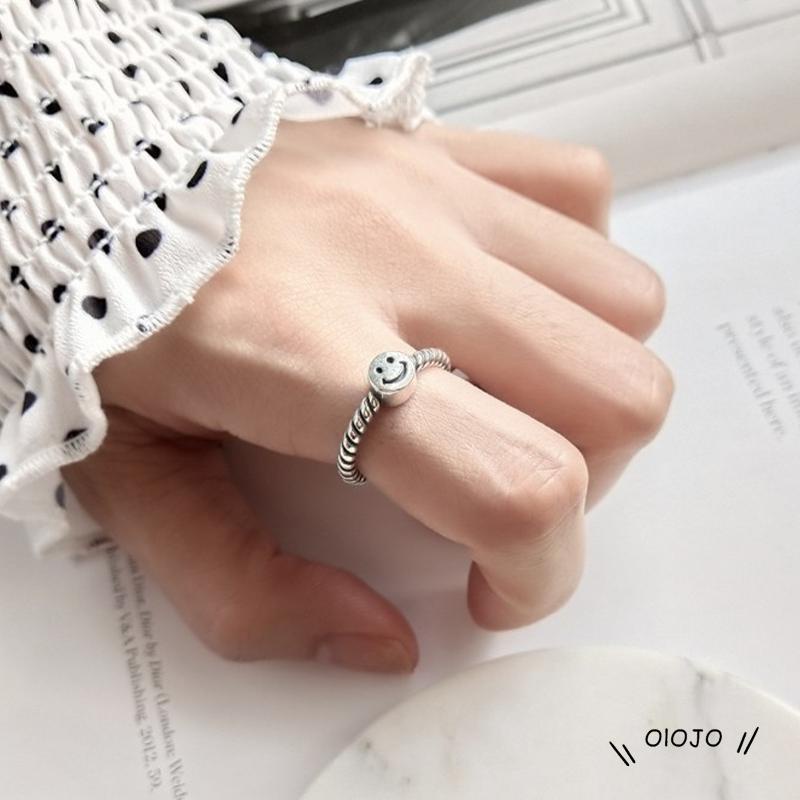 【COD】2pcs Cincin Model Terbuka Adjustable Desain Smiley Gaya Retro Untuk Wanita