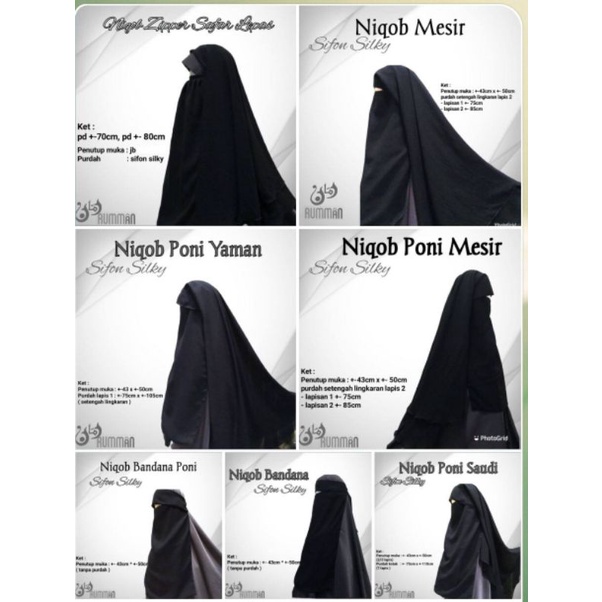 Aneka Niqob cadar saudi yaman mesir bandana poni cadar safar lepasan