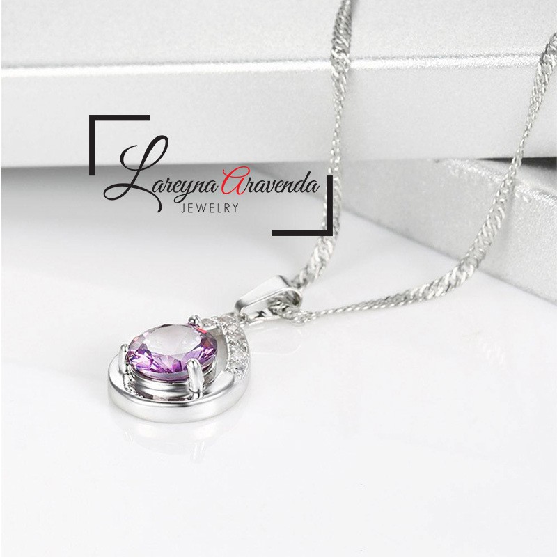 Kalung Wanita Titanium Liontin Kristal Crystal Anti Karat Non Alergi