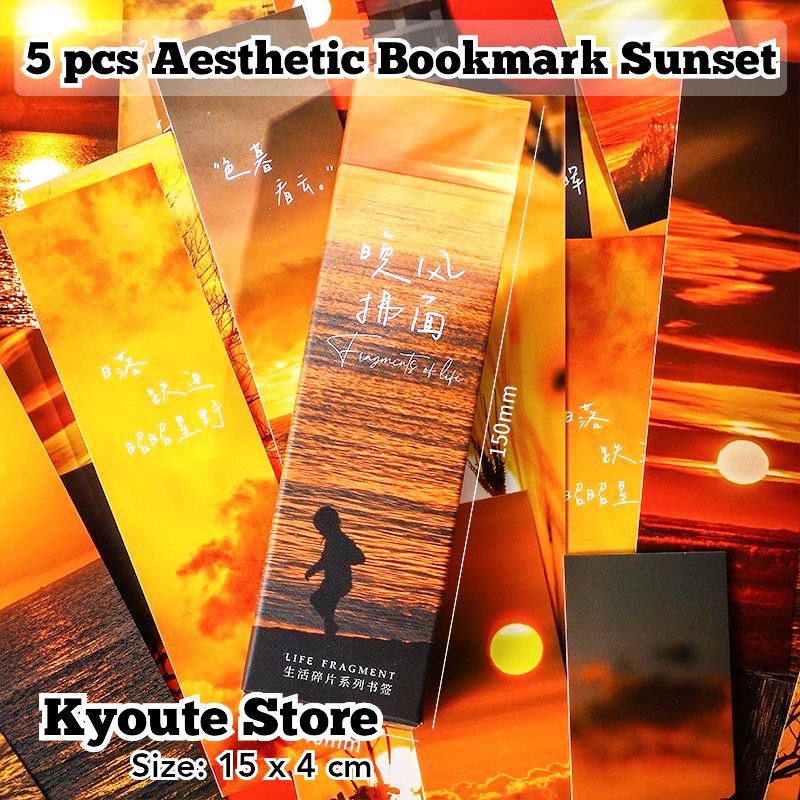 

5 pcs Pembatas Buku Bookmark Novel Aesthetic Sunset Orange Landscape Pemandangan Estetik Penanda Bacaan