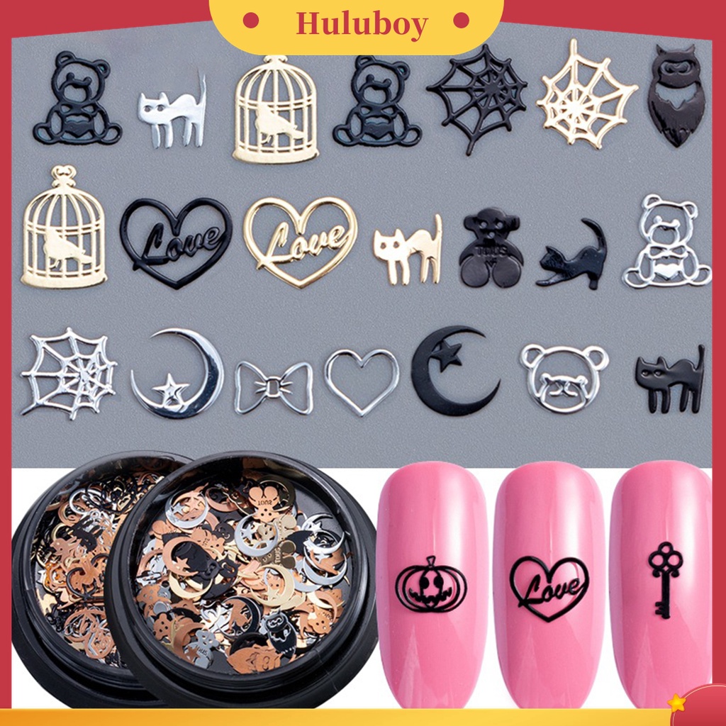 Huluboy Huluboy♡ 120pcs / Kotak Payet Logam Desain Kepingan Salju Hollow Tema Halloween Untuk Dekorasi Manicure Wanita