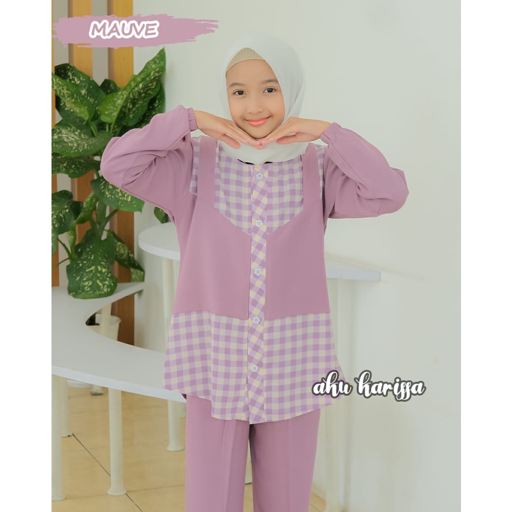 SETELAN ANAK KEYLA AZZARA BAJU ORI aku karissa kids itycrepe lembut s m L xl celana baju kotak kotak premium gamis anak muslim