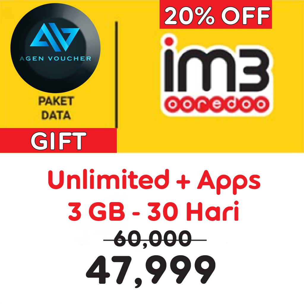 Gift Paket Data Indosat UNLIMITED 3 GB + APPS , 30 hari , Gift Kuota Indosat