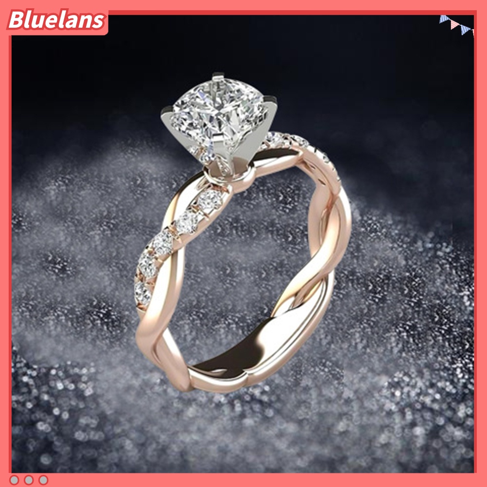 Bluelans Cincin Wanita Model Twist Hias Cubic Zirconia Untuk Pernikahan