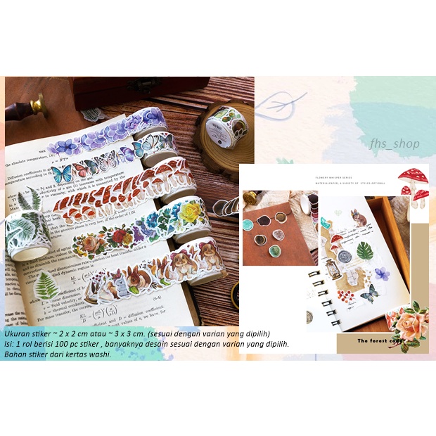 100Pcs Stiker Aesthetic Sticker Aesthetic Scrapbook Stiker Lucu Stiker Roll Flowery Whisper Series