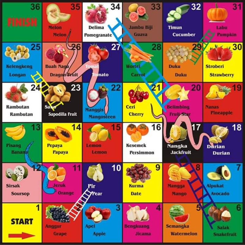 Ular Tangga Playmate Jumbo Nusa Rara, Hewan, dan Buah