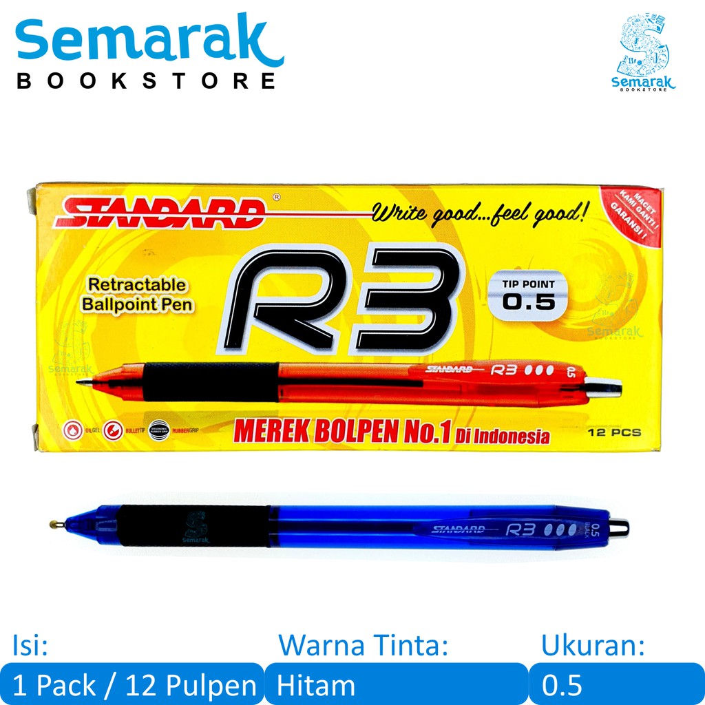 

Standard R3 Retractable Ballpoint Oil Gel Alfatip 0.5 - Hitam [1 Pack / 12 Pcs]