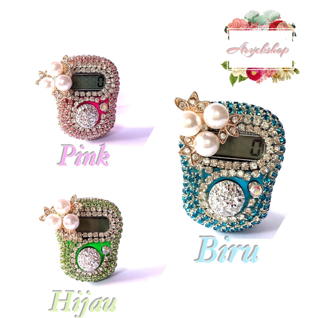 8CHAIN 3 MUTIARA ALLOY CUSTOM NAMA TASBIH DIGTAL SWAROVSKY - tasbih digital hias souvenir hijab umro