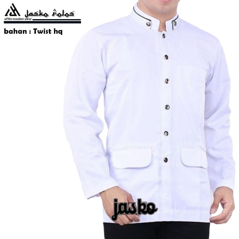 Jasko Polos Lengan Panjang Pakaian Muslim Pria Baju Koko modern Bahan High Twist Size M L XL