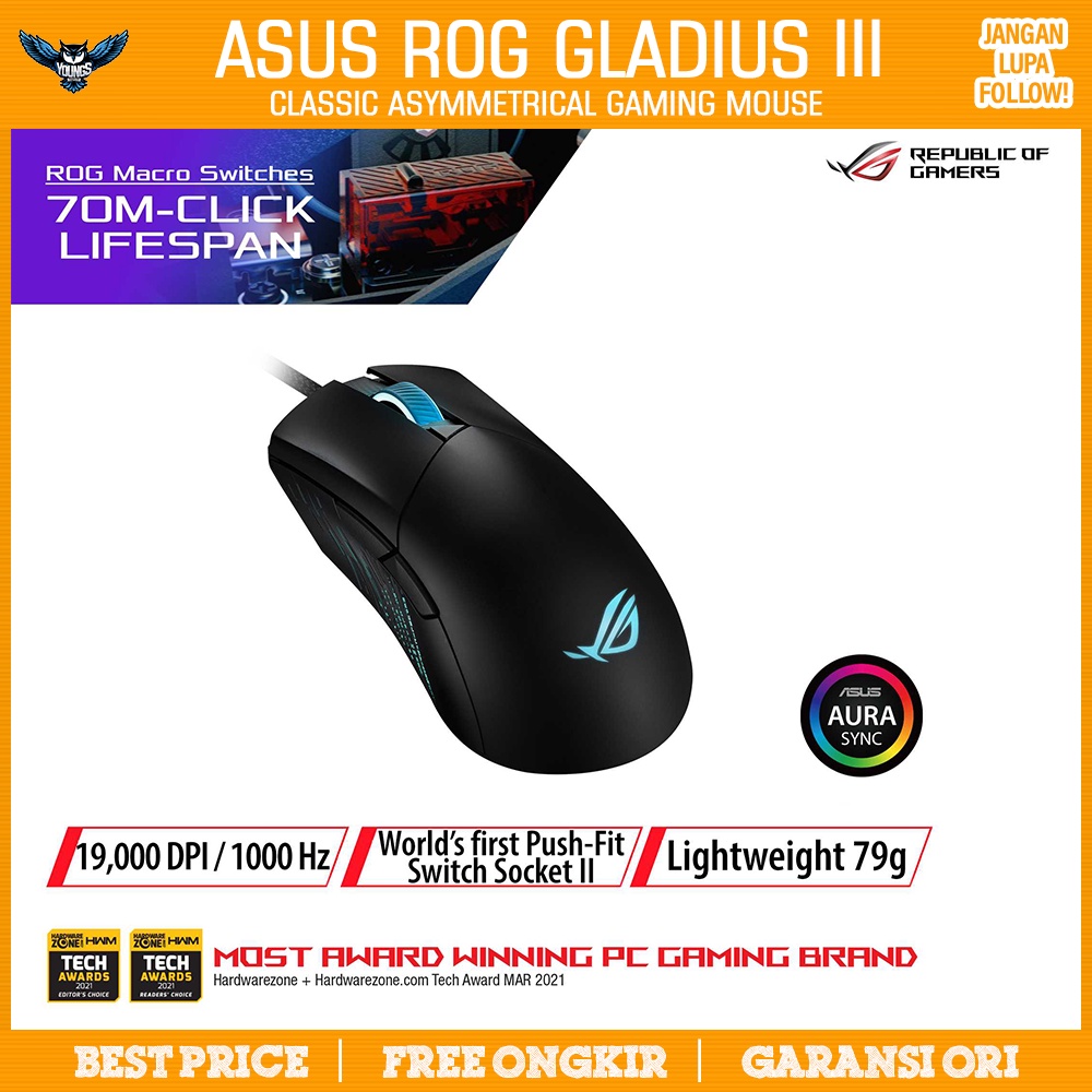 Mouse Gaming Asus ROG Gladius III RGB | Lightweight 19.000 DPI Gladius 3 P514