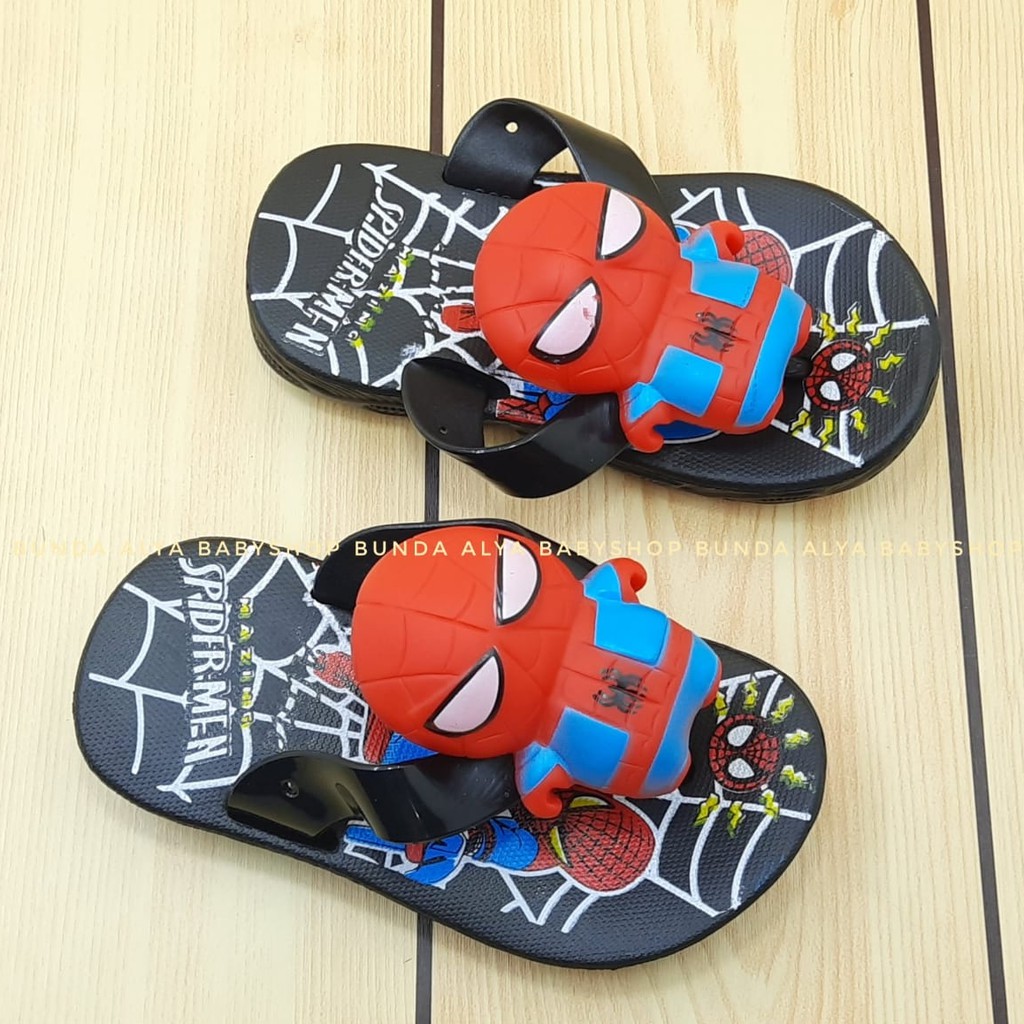 Sandal Anak Laki Jepit IMPORT Usia 1 2 3 Tahun Size 24 - 29 HITAM - Sendal Anak Cowok Superhero Karet Anti Licin