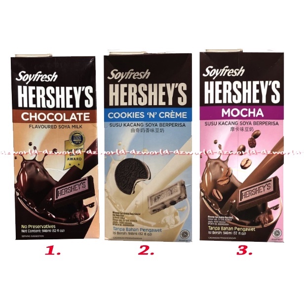 Hershey's Chocolate 946ml Cookies n Creme Mocha Susu Kacang Kedelai Soya Soyfresh UHT 946ML Hersheys Hershey UHT Susu Soya Siap Minum Cokelat Moka Kukis Dan Krim