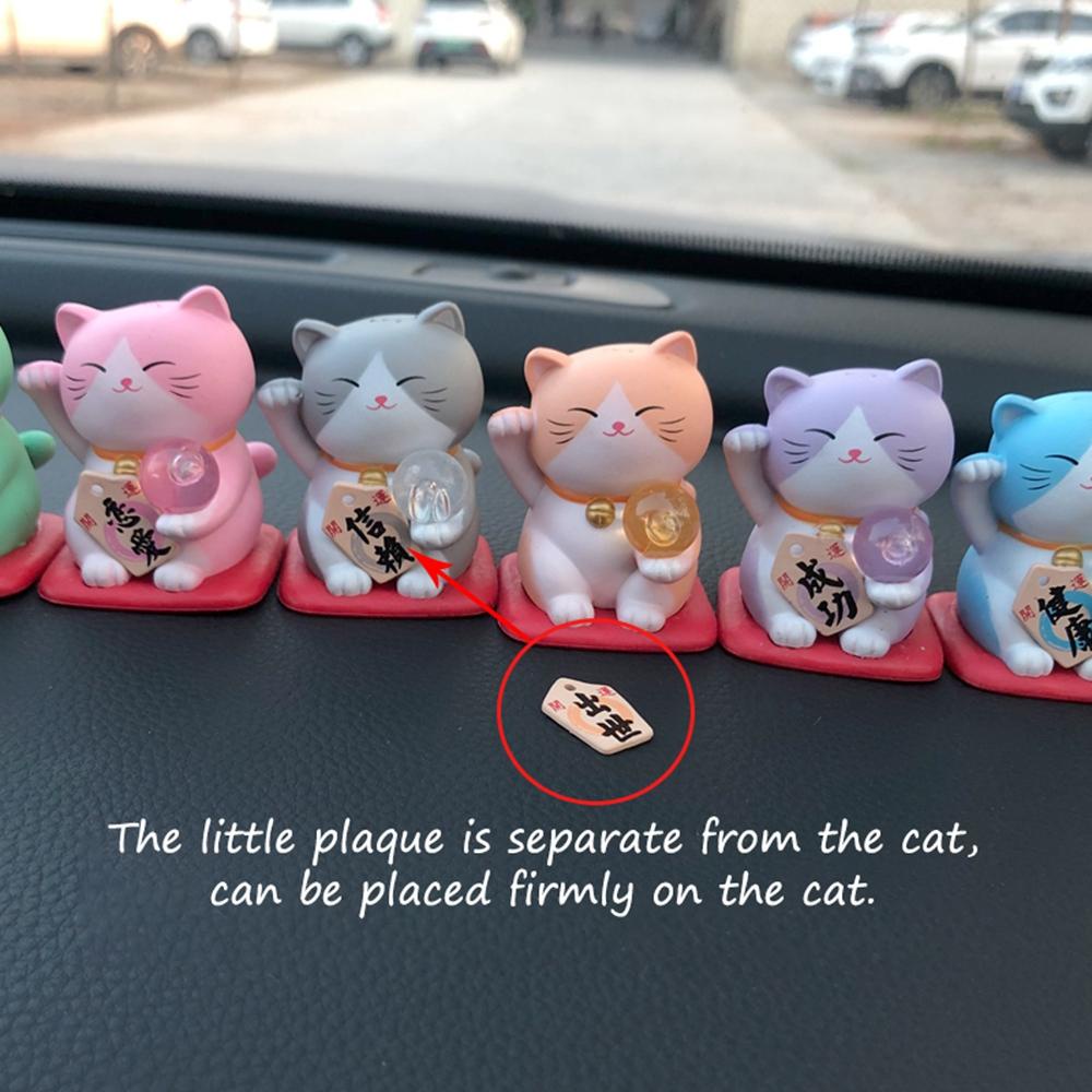 [Elegan] Lucky Cat Figurine 3D Kartun Hadiah Mobil Desktop Ornamen Kaca Dekorasi Decoration Craft